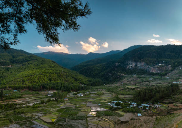 paro taktsang klasztor bhutanu z daleka - bhutan paro monk town zdjęcia i obrazy z banku zdjęć