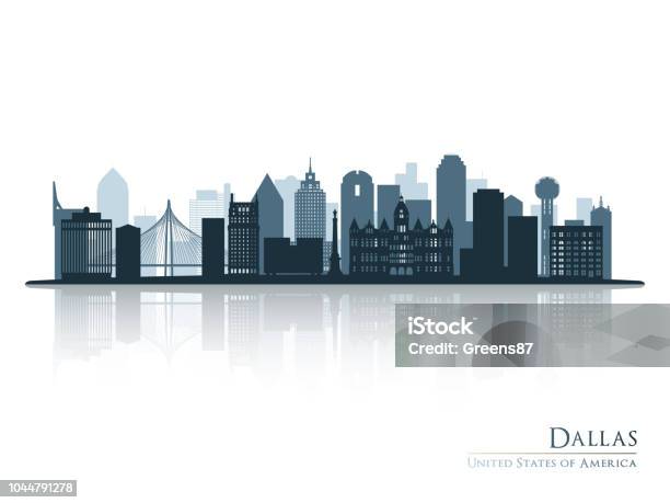 Silhouette Bleu Horizon De Dallas Avec Réflexion Illustration Vectorielle Vecteurs libres de droits et plus d'images vectorielles de Dallas