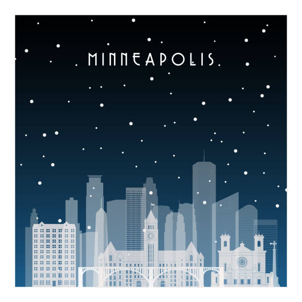 Winter night in Minneapolis. Night city in flat style for banner, poster, illustration, background. Winter night in Minneapolis. Night city in flat style for banner, poster, illustration, background. minneapolis illustrations stock illustrations