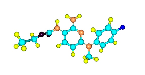 Flupirtine is an aminopyridine that functions as a centrally acting non-opioid analgesic that was originally used as an analgesic for acute and chronic pain. 3d illustration