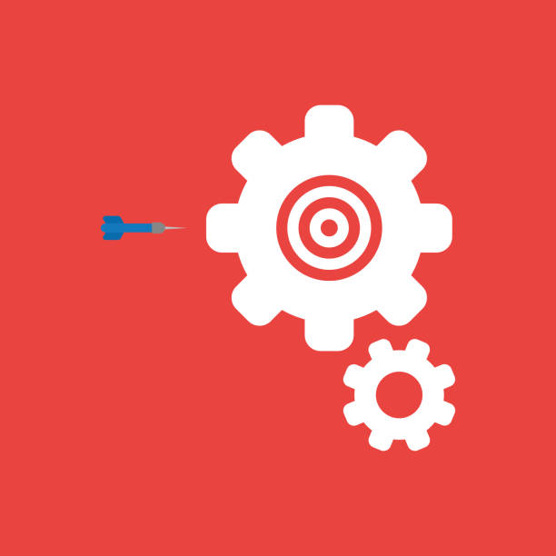 istock Vector icon concept of dart and bulls eye inside gears on red background 1044791862