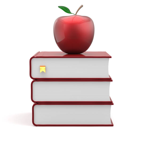 istock Red apple and books bookmark blank textbook school icon 1044796376
