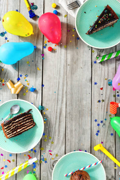 Top view children birthday table concept