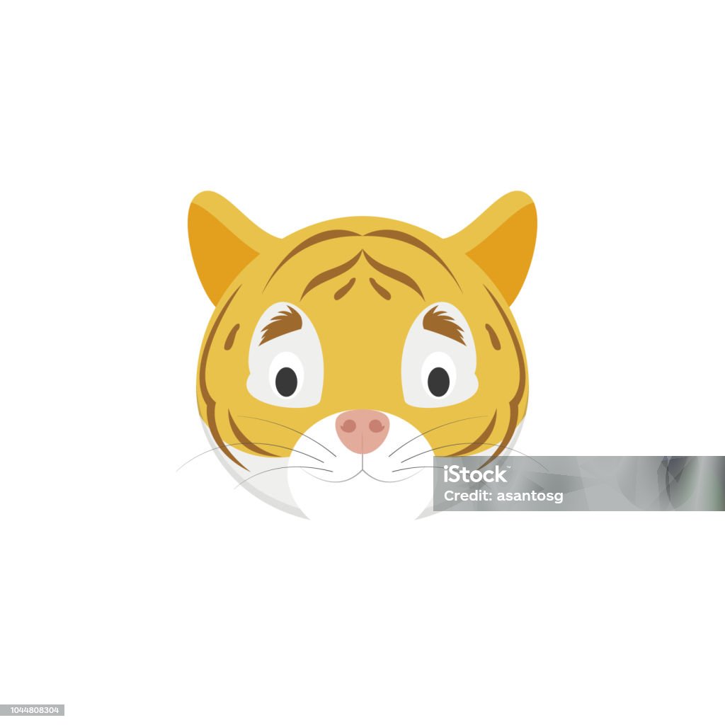 Tiger face in cartoon style for children. Animal Faces Vector illustration Series Avatar stock vector