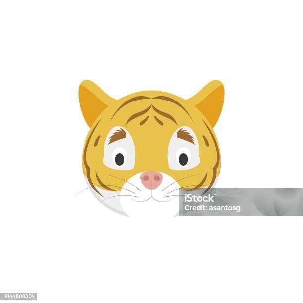 Tiger Face In Cartoon Style For Children Animal Faces Vector Illustration Series Stock Illustration - Download Image Now