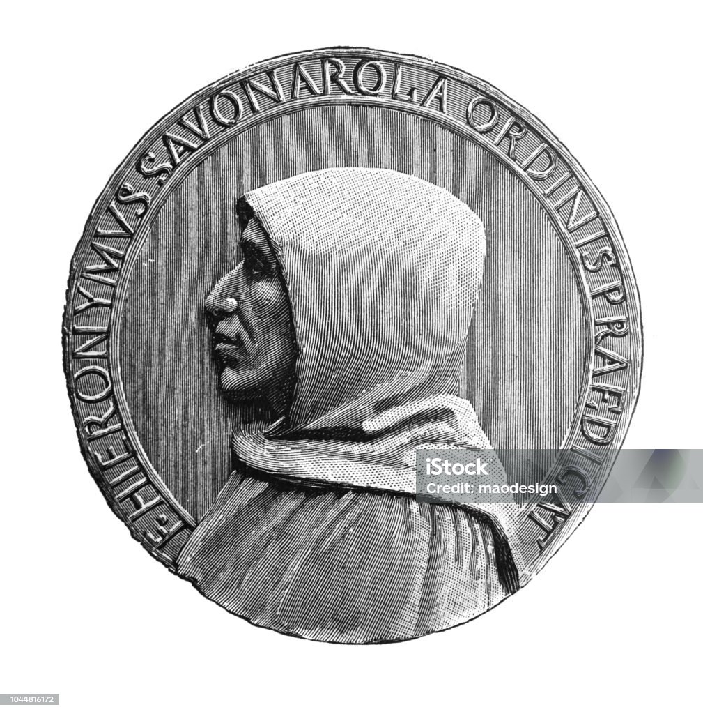 Medieval coin - 1895 Monk - Religious Occupation stock illustration