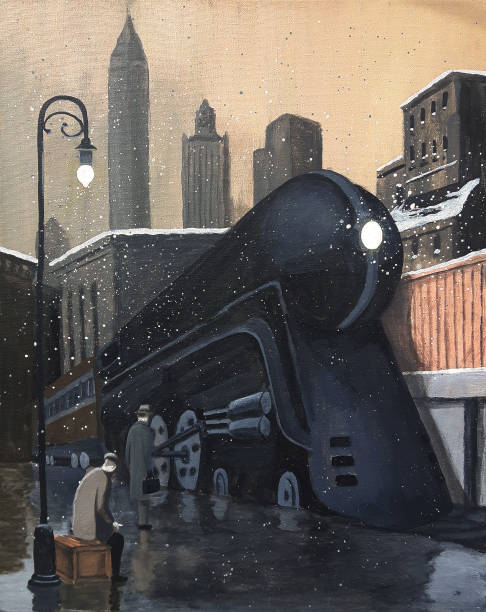 1938 hudson art-deco-zug - locomotive steam train train snow stock-grafiken, -clipart, -cartoons und -symbole
