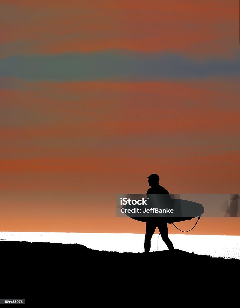 Silhouetted surfer  Santa Cruz - California Stock Photo