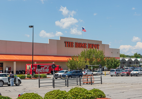 Hickory, NC, USA-26 July 18: A branch of Home Depot, a big-box home improvement store, selling tools, remodeling and construction materials.