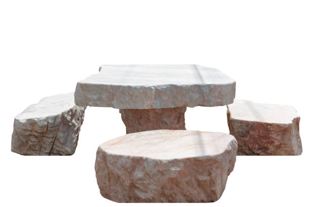 istock White chairs and tables made of marble. Isolated on white background, clipping path. 1044836772