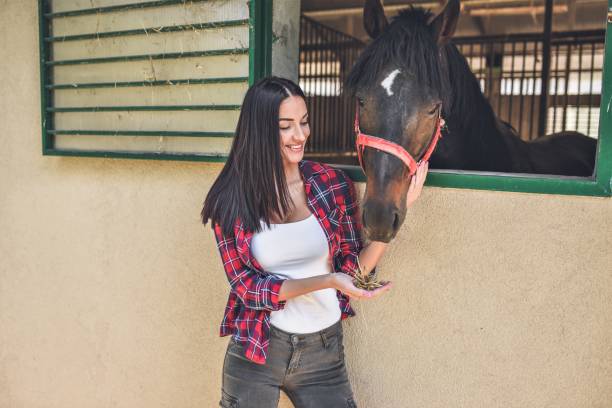 istock Young  woman with her horse 1044850592