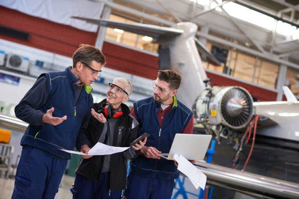 istock Aircraft mechanics in the hangar 1044851548