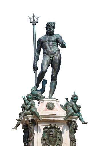 The isolated statue of Neptune with part of its pedestal. The statue, made by Giambologna in 1566, is placed in central square of Bologna.