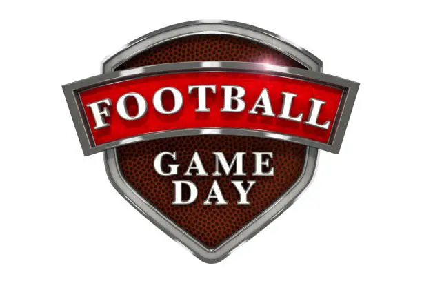 American football game day graphic with football, jersey and metal frame with clipping path  on white background.