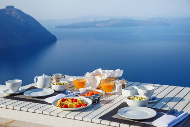 Breakfast by the sea Fresh Breakfast in a beautiful location with sea views table ledge stock pictures, royalty-free photos & images