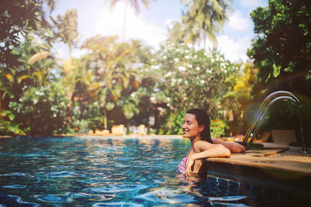 Young woman relaxing in the pool