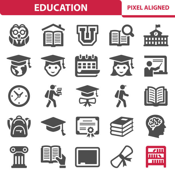 ilustraciones, imágenes clip art, dibujos animados e iconos de stock de iconos de la educación - universidad