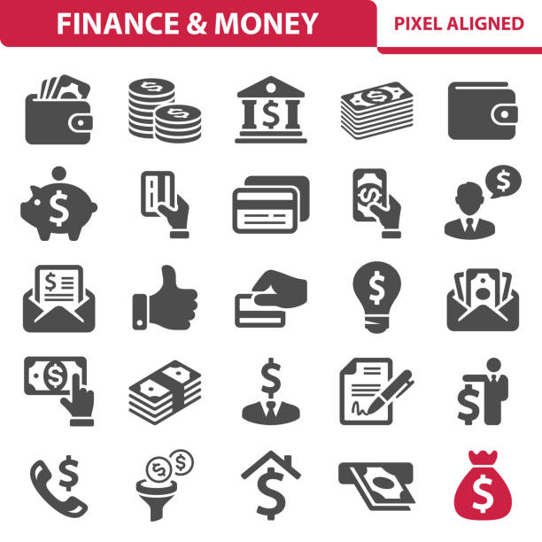 ilustraciones, imágenes clip art, dibujos animados e iconos de stock de finanzas & iconos de dinero - banco edificio financiero