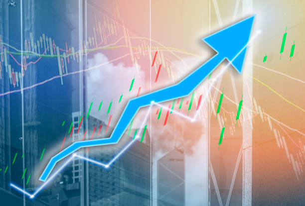 istock Composing with business building and stock chart (red bear chart) 1044870608