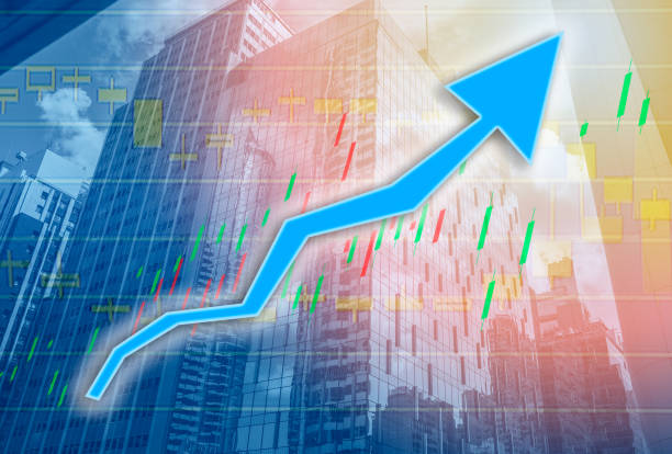 istock Composing with business building and stock chart (red bear chart) 1044870624