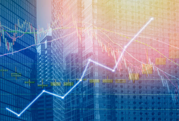 istock Composing with business building and stock chart (red bear chart) 1044870798
