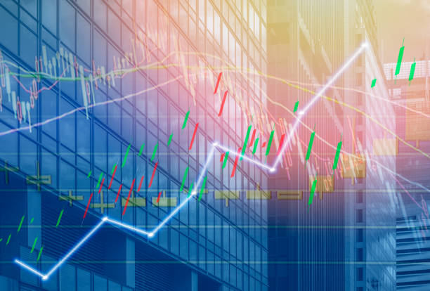 istock Composing with business building and stock chart (red bear chart) 1044870834
