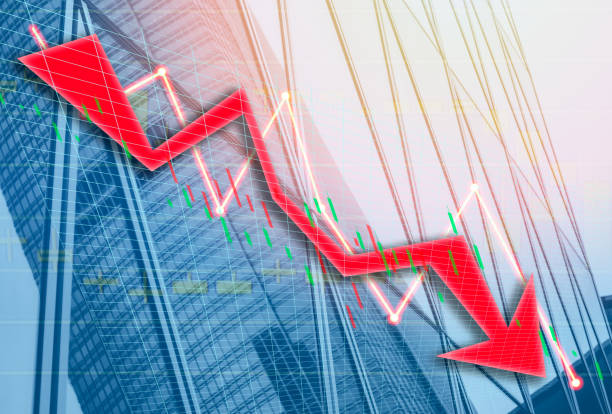 istock Composing with business building and stock chart (red bear chart) on background 1044871458
