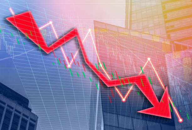 istock Composing with business building and stock chart (red bear chart) on background 1044871482