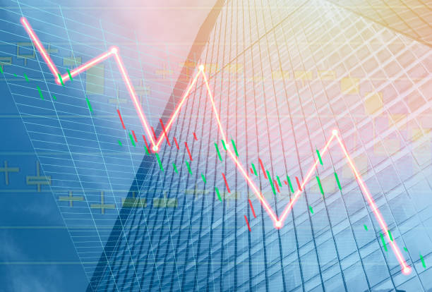 istock Composing with business building and stock chart (red bear chart) on background 1044871522