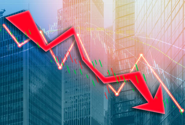 istock Composing with business building and stock chart (red bear chart) on background 1044871772