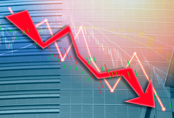 istock Composing with business building and stock chart (red bear chart) on background 1044871776