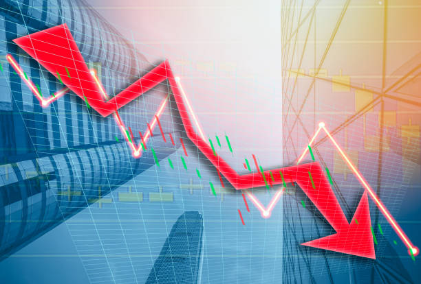 istock Composing with business building and stock chart (red bear chart) on background 1044871856