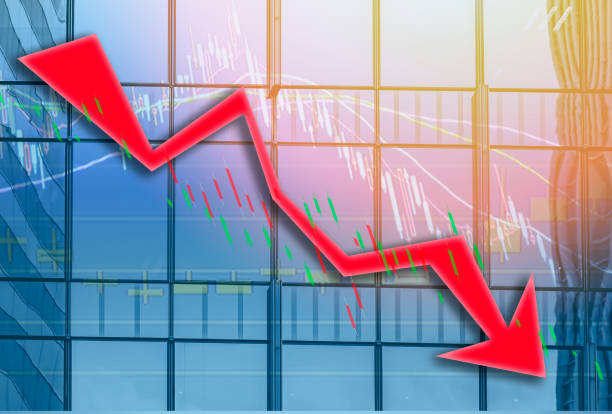 istock Composing with business building and stock chart (red bear chart) on background 1044871882