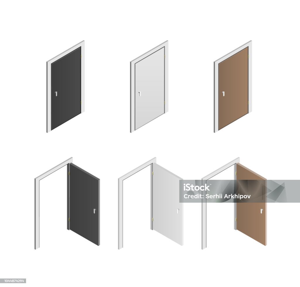 wooden door Isometric white, black and wooden door vector big set Door stock vector