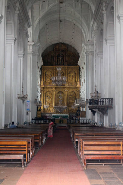 The interior of Se Cathedral of Old Goa (Goa Velha). stock photo
