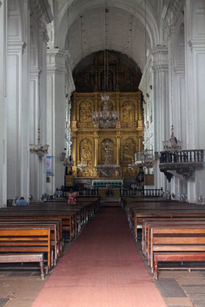 The interior of Se Cathedral of Old Goa (Goa Velha). stock photo