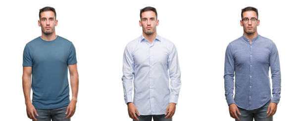 istock Handsome young man wearing different outfits with serious expression on face. Simple and natural looking at the camera. 1044883574