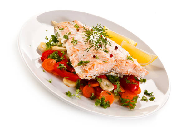 istock Fish dish - salmon steak and vegetables 1044887066