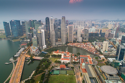 Panoramic view of the Singapore Skyline is the centre of the economy in singapore, there are here all the building of all the majors bank and insurance.