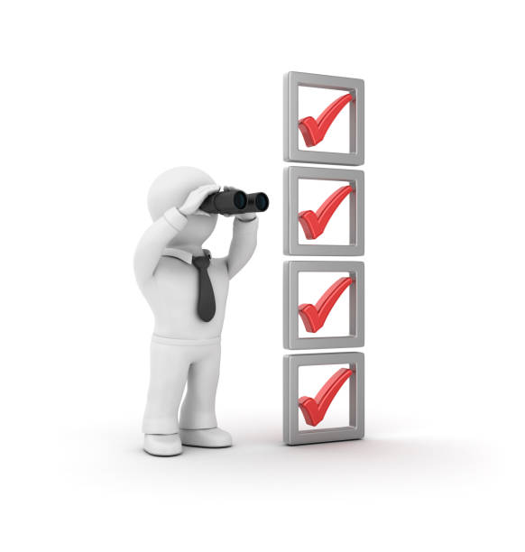 3D Check List and Business Character with Binoculars - 3D Rendering