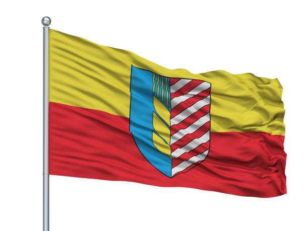 istock Soligorsk City Flag On Flagpole, Belarus, Isolated On White Background 1044891066