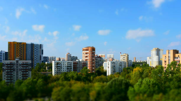 istock Cityscape panorama of a small sleeping area in Moscow. Selective focus 1044896632