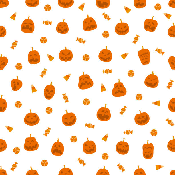 illustrazioni stock, clip art, cartoni animati e icone di tendenza di motivo senza cuciture festivo arancione di halloween - halloween candy candy corn backgrounds