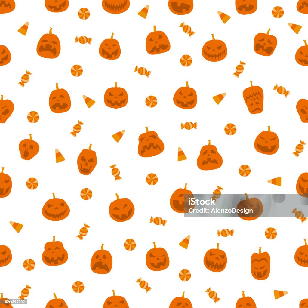 Halloween orange festive seamless pattern Seamless background with orange Halloween symbols Candy stock vector