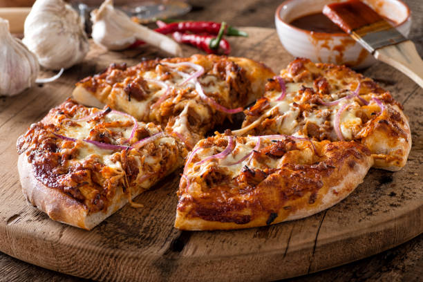 Spicy Barbecue Pulled Pork Pizza stock photo