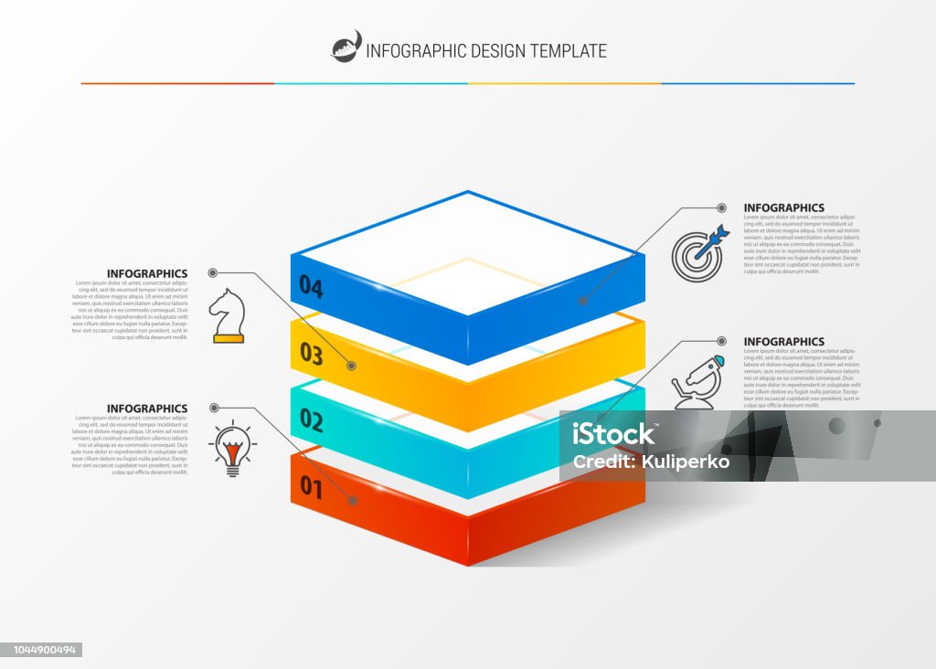 Plantilla de diseño de infografía. Concepto creativo con 4 pasos - arte vectorial de Capas superpuestas libre de derechos