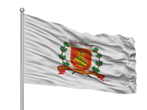 istock Santos City Flag On Flagpole, Brasil, Isolated On White Background 1044903868