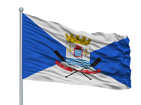 Teresina City Flag On Flagstaff, Country Brasil, Isolated On White Background, 3D Rendering