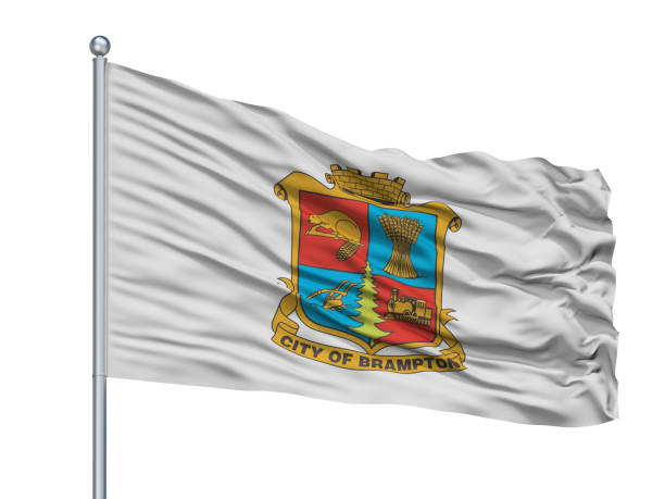 istock Brampton City Flag On Flagpole, Canada, Isolated On White Background 1044903926
