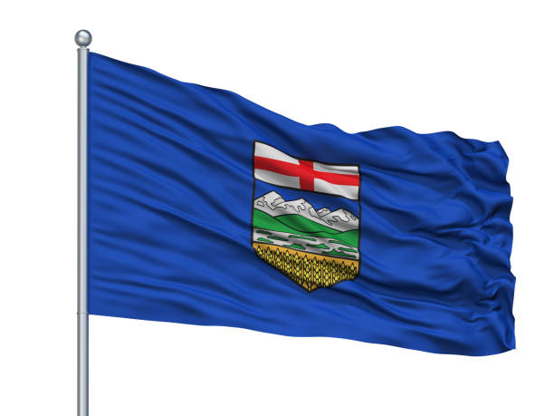 istock Alberta City Flag On Flagpole, Canada, Isolated On White Background 1044903948